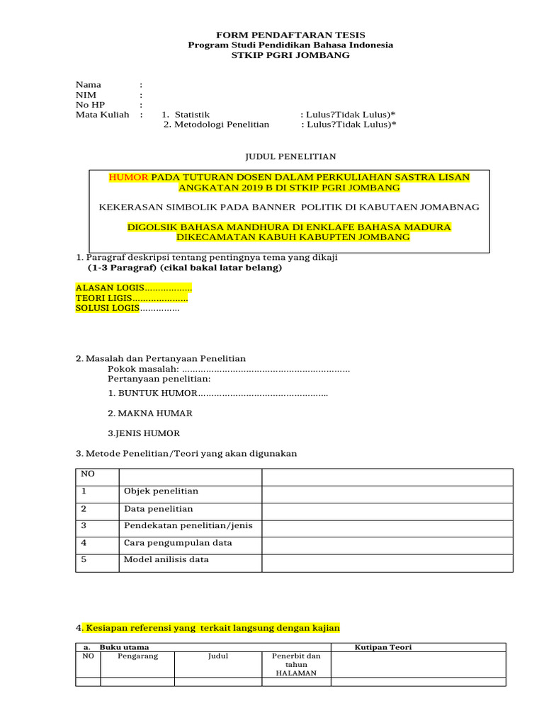 Formulir Pendaftaran Tesis dan Skripsi | PDF