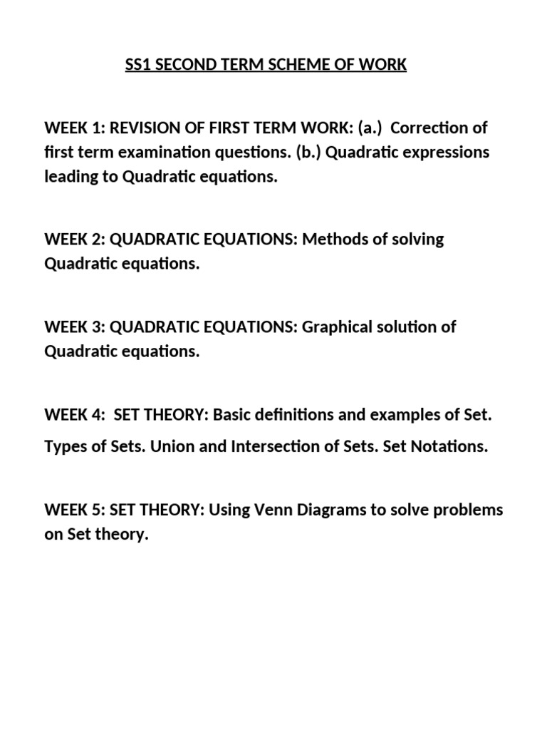 SS1 Mathematics Second Term Plan | PDF | Trigonometric Functions ...