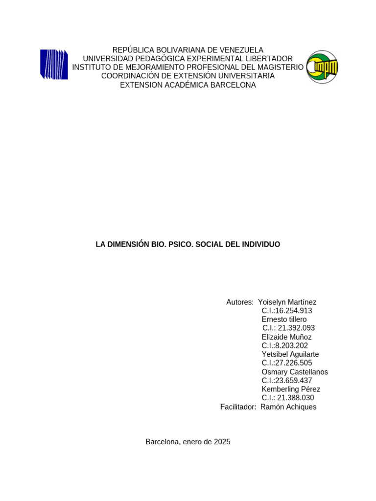 Dimensiones Biopsicosociales del Individuo | PDF | Sicología | Salud mental