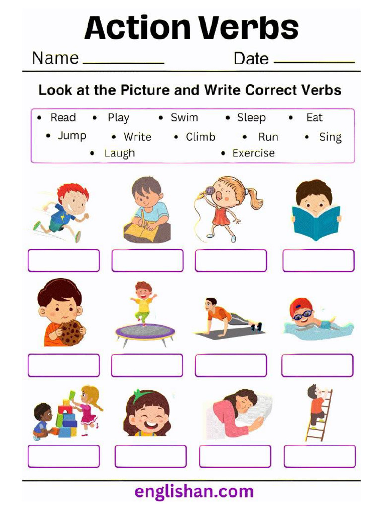 Action Verbs Worksheets and Exercises With Answers in English | PDF