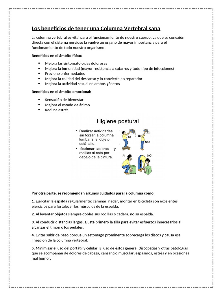 Beneficios de una Columna Saludable | PDF | Dolor lumbar | La columna ...