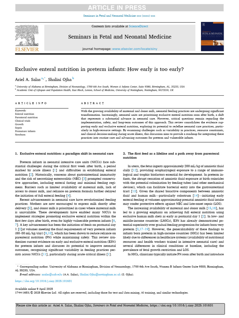 Exclusive Enteral Nutrition in Preterm Infants | PDF | Preterm Birth ...