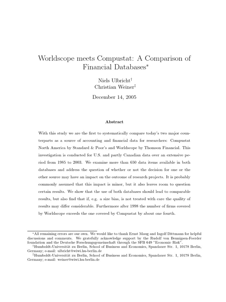 Compustat vs. Worldscope: Data Analysis | PDF | Valuation (Finance) | Data