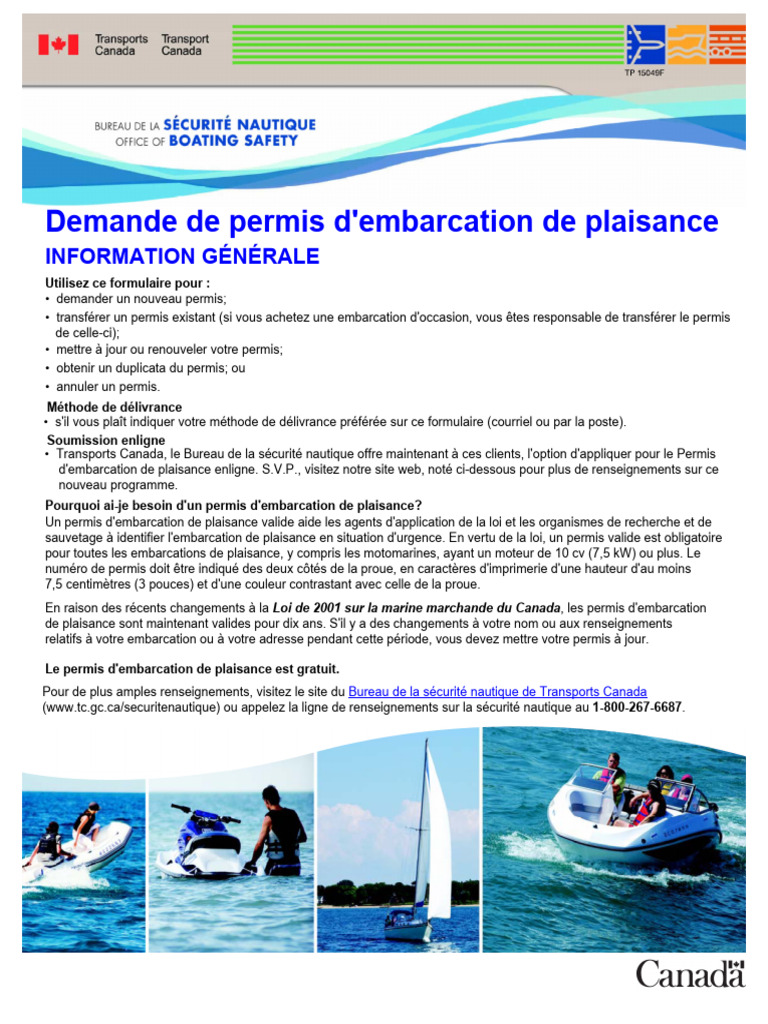 Demande de permis d'embarcation de plaisance | PDF