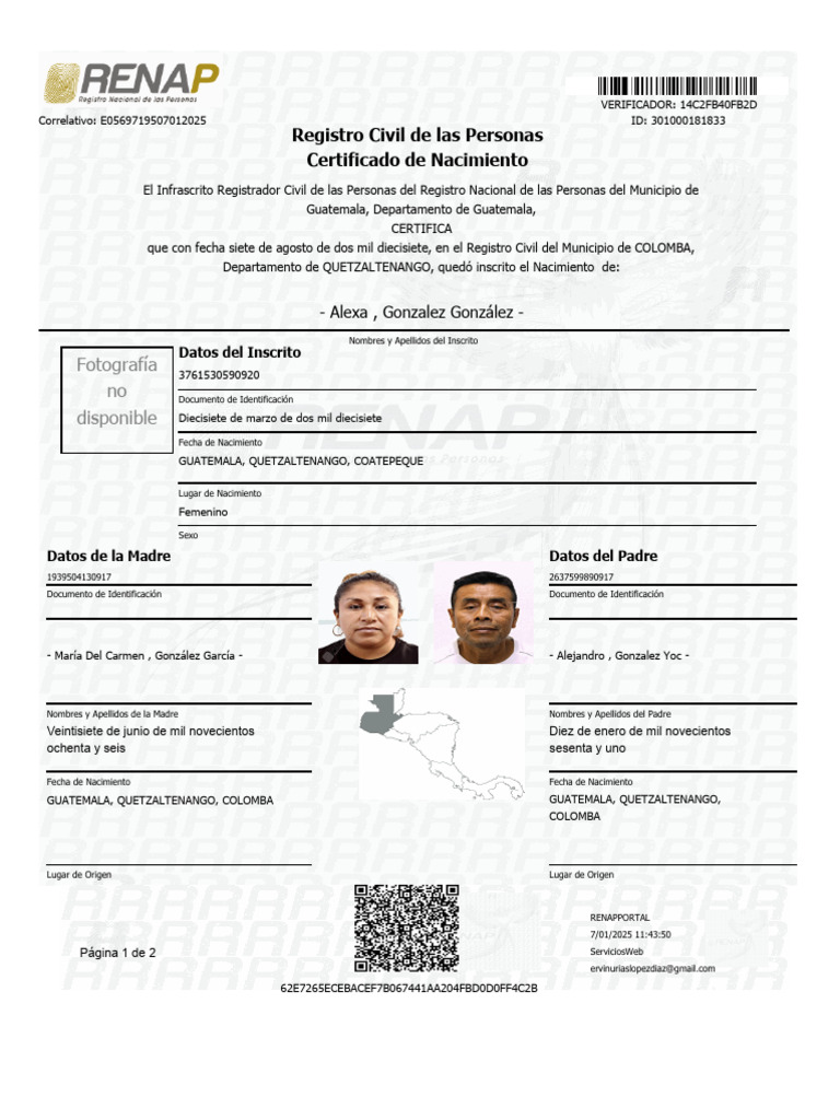 RENAP Cert 102667308 | PDF | Autenticación
