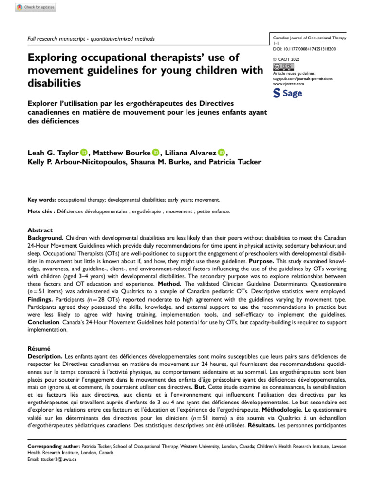 Occupational Therapists and Movement Guidelines | PDF | Occupational ...