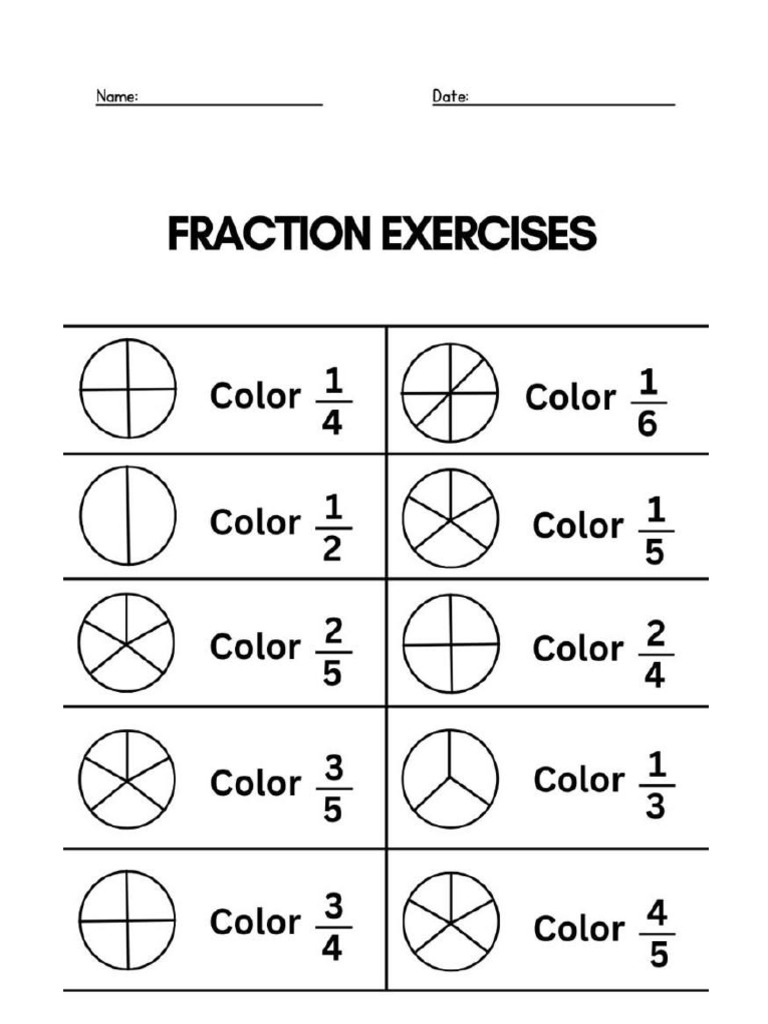 Fraction Exercises Free Worksheet Pdf