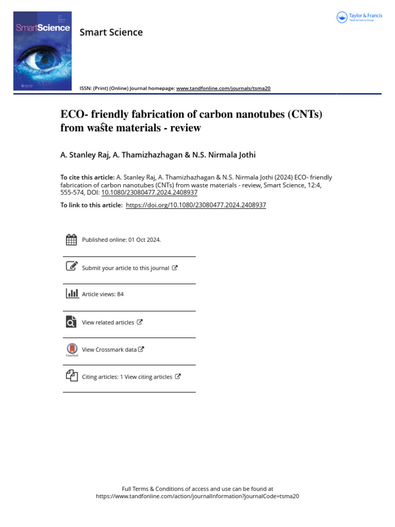ECO - Friendly Fabrication of Carbon Nanotubes CNTs From Waste ...