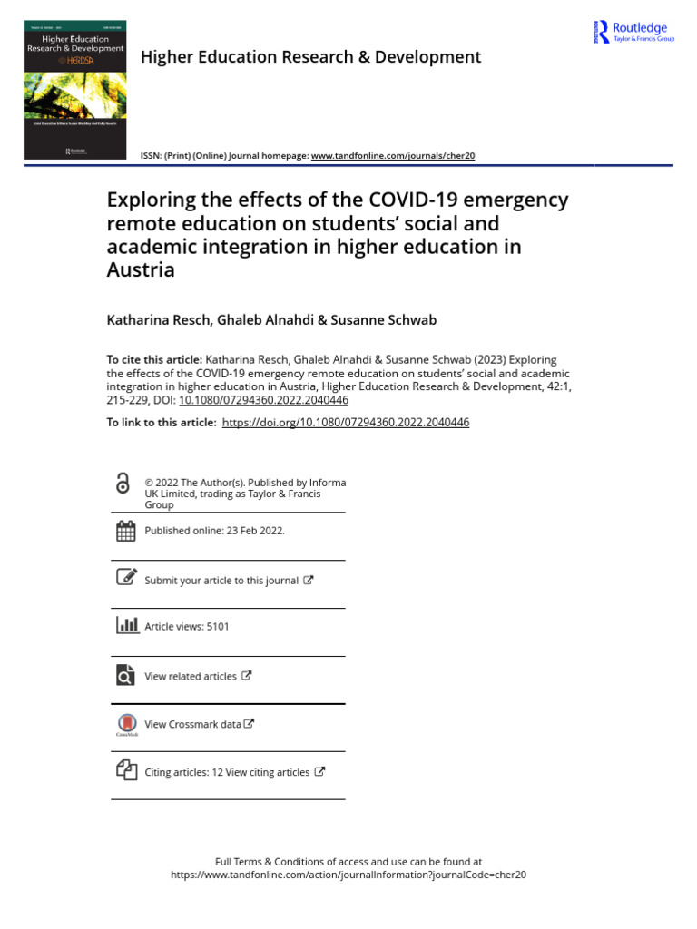 Exploring The Effects of The COVID-19 Emergency Remote Education On ...