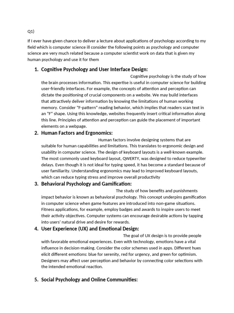 Psychology's Impact on Computer Science | PDF | Memory | Recall (Memory)