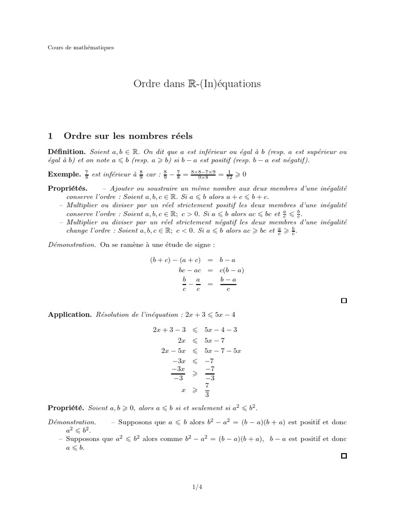 Ordre et inéquations dans R PDF Inégalité (mathématiques — free download