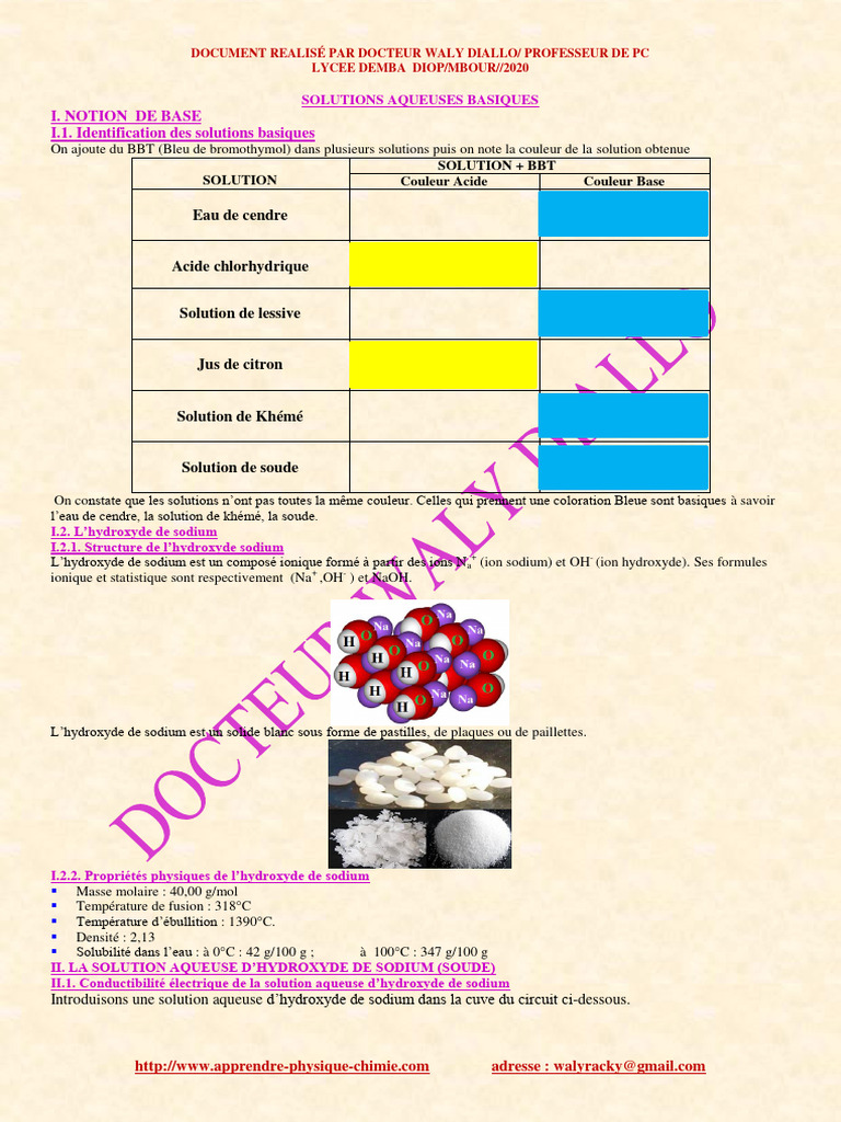 Hydroxyde de sodium : Propriétés et Réactions | PDF | Hydroxyde de ...