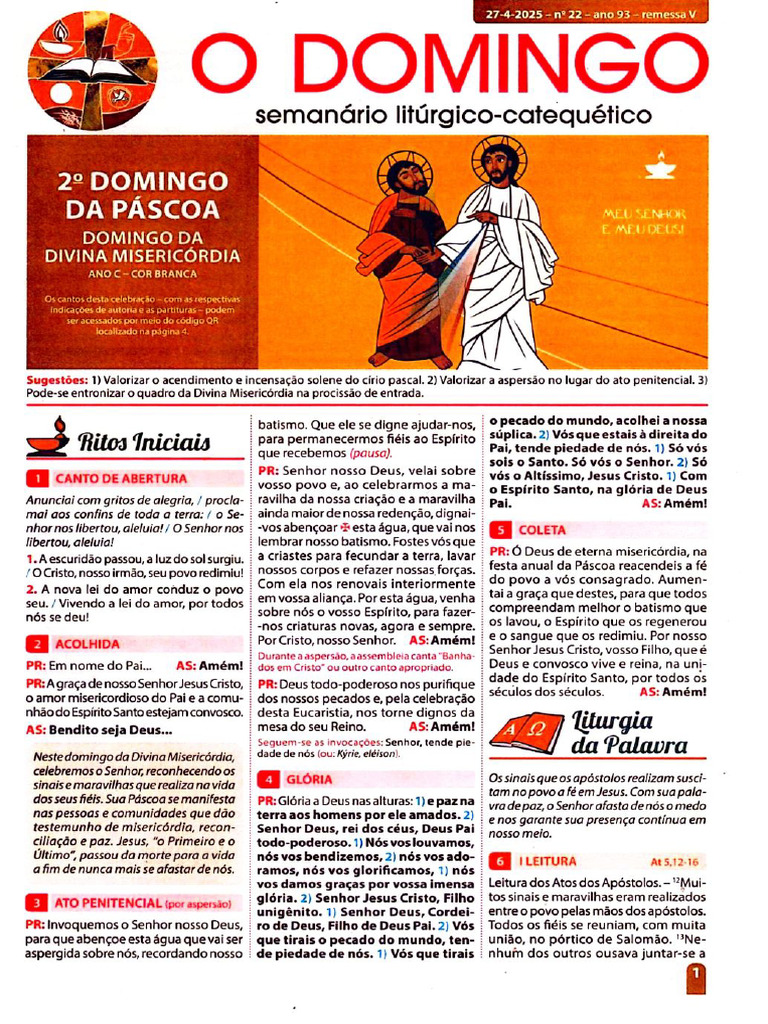 FOLHETO 2o DOMINGO DA PASCOA 27.04.2025 | PDF