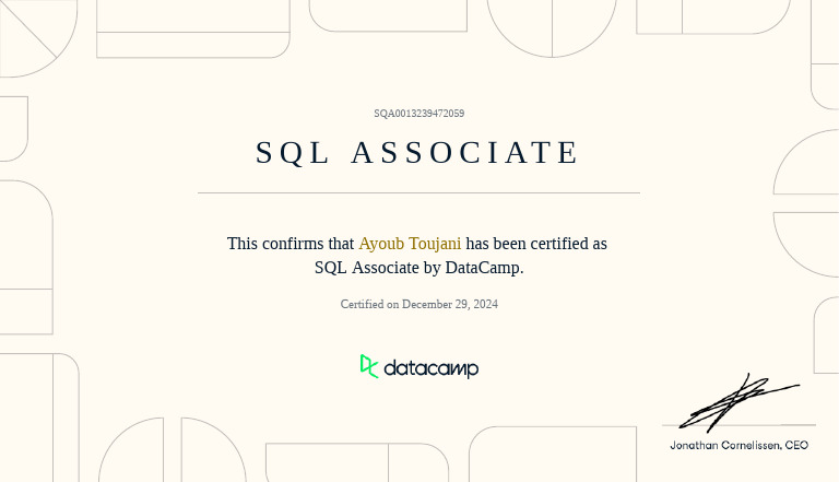 SQL Associate Certification for Ayoub Toujani | PDF