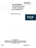 Indian Standard: Code of Procedure For Inspection of Welds (