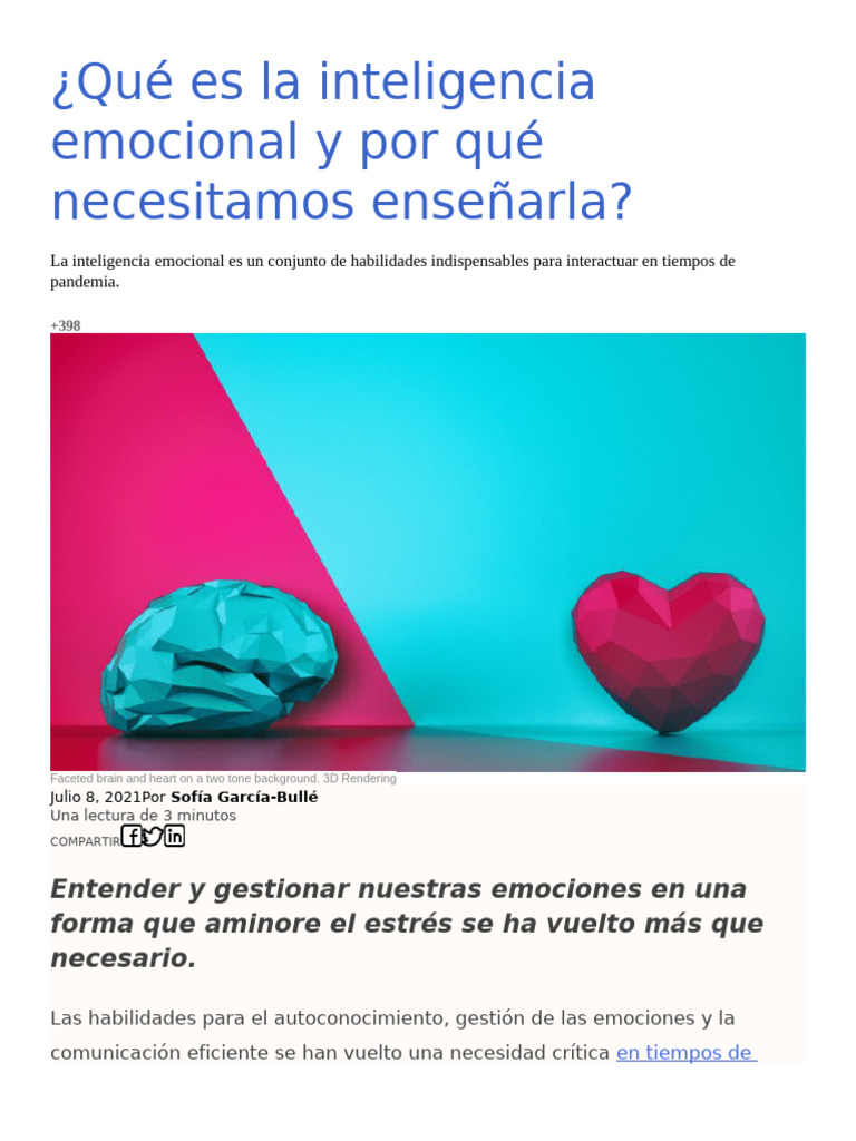 Qué Es La Inteligencia Emocional y Por Qué Necesitamos Enseñarla | PDF ...