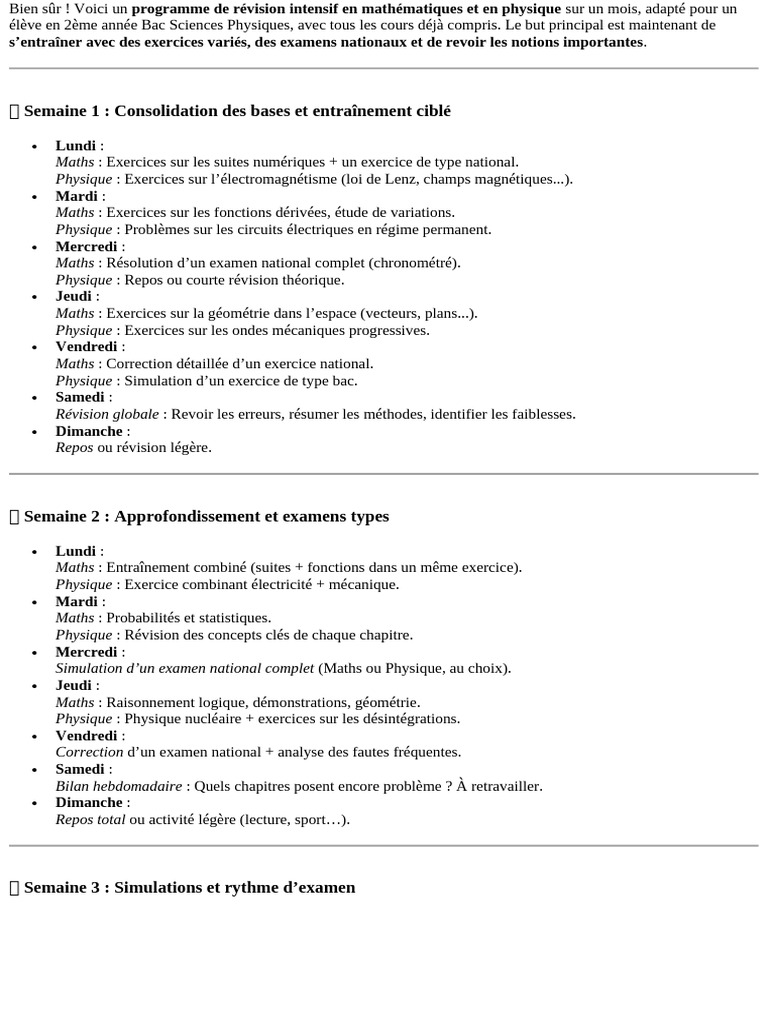 Programme de révision Bac Sciences Physiques | PDF | Mathématiques ...