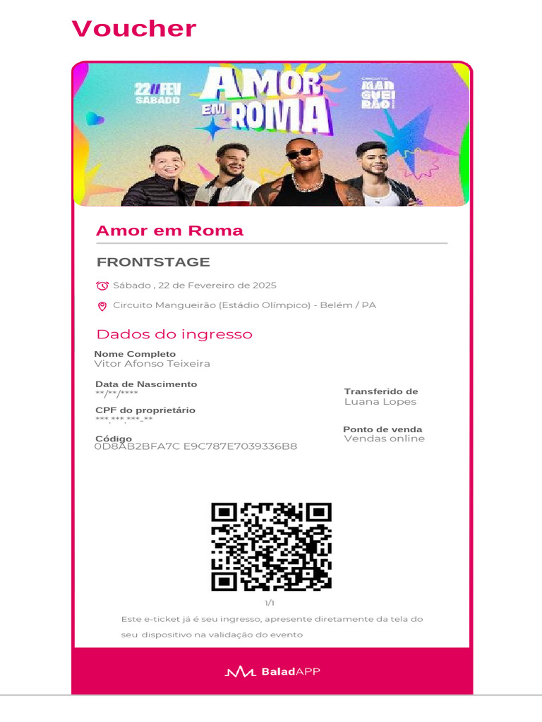 E-ticket para Amor em Roma - Belém PA | PDF