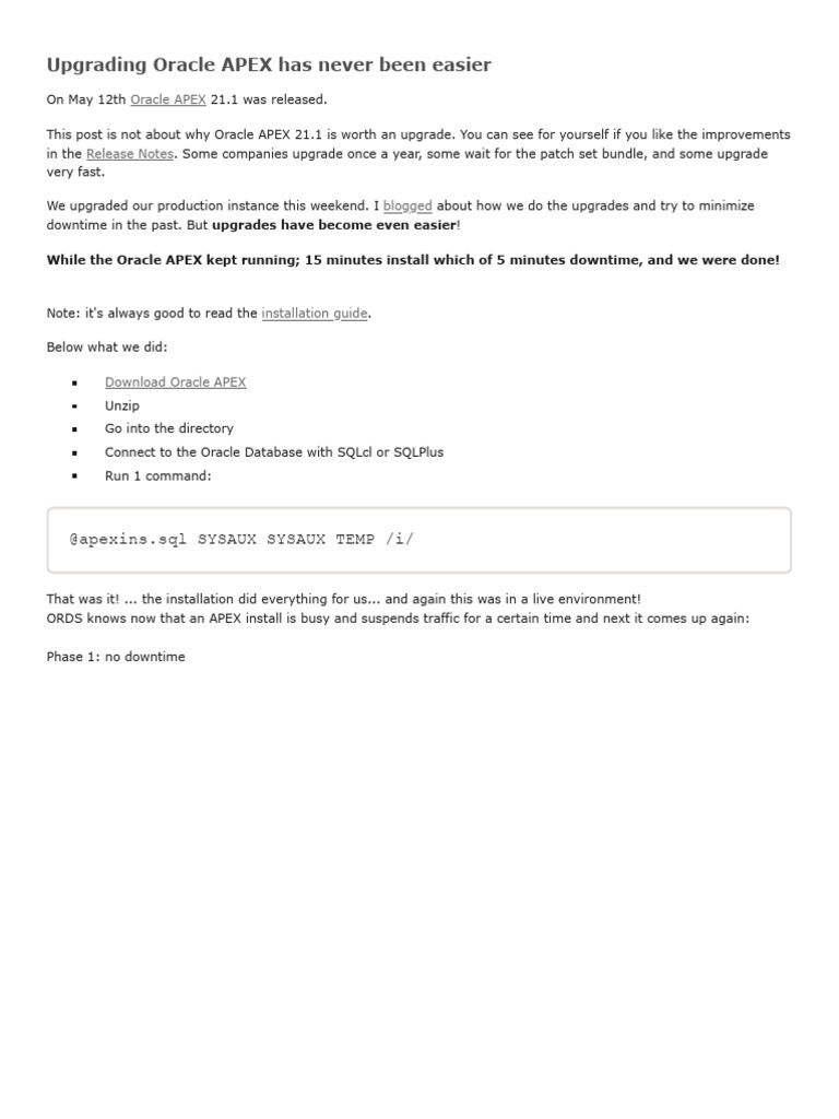 Simplified Oracle APEX Upgrade Process | PDF