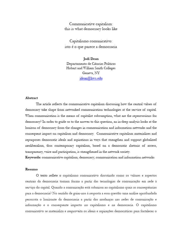 Communicative Capitalism and Democracy | PDF | Capitalism | Jacques Lacan