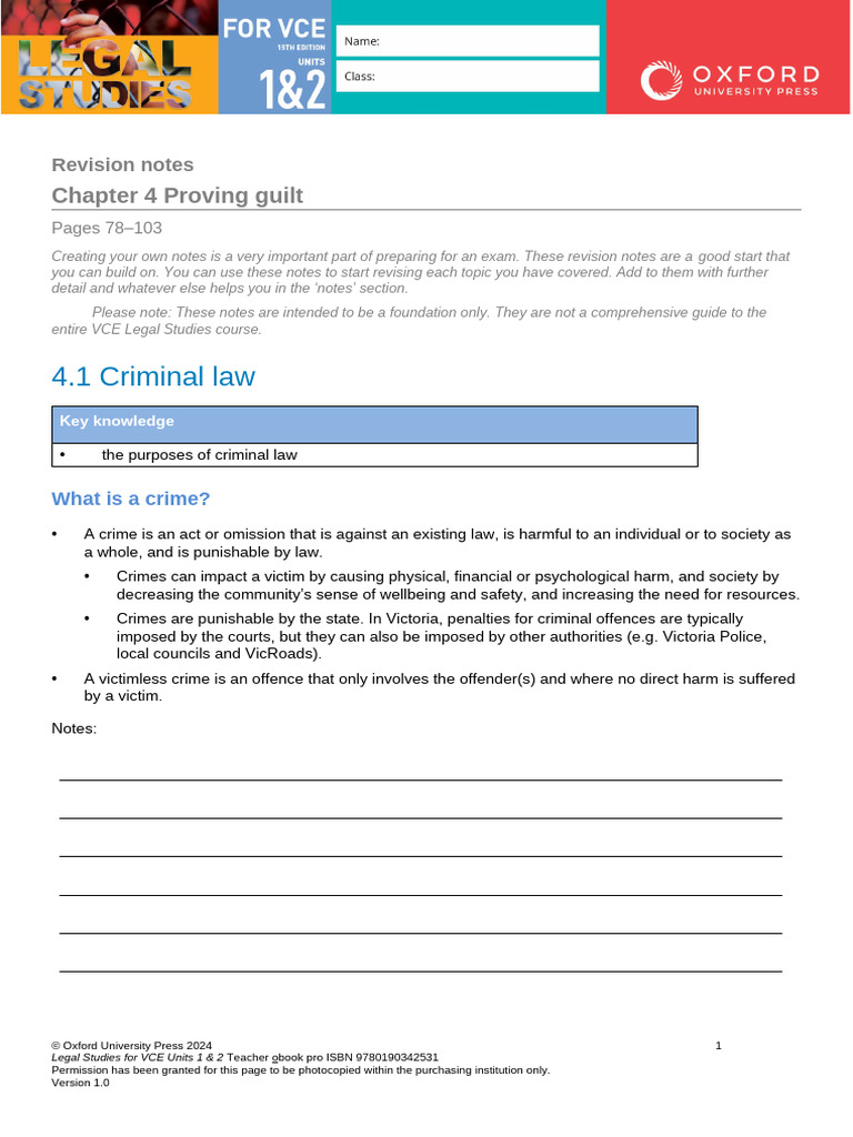 LEGAL12 Chapter4 Revision Notes | PDF | Burden Of Proof (Law) | Mens Rea