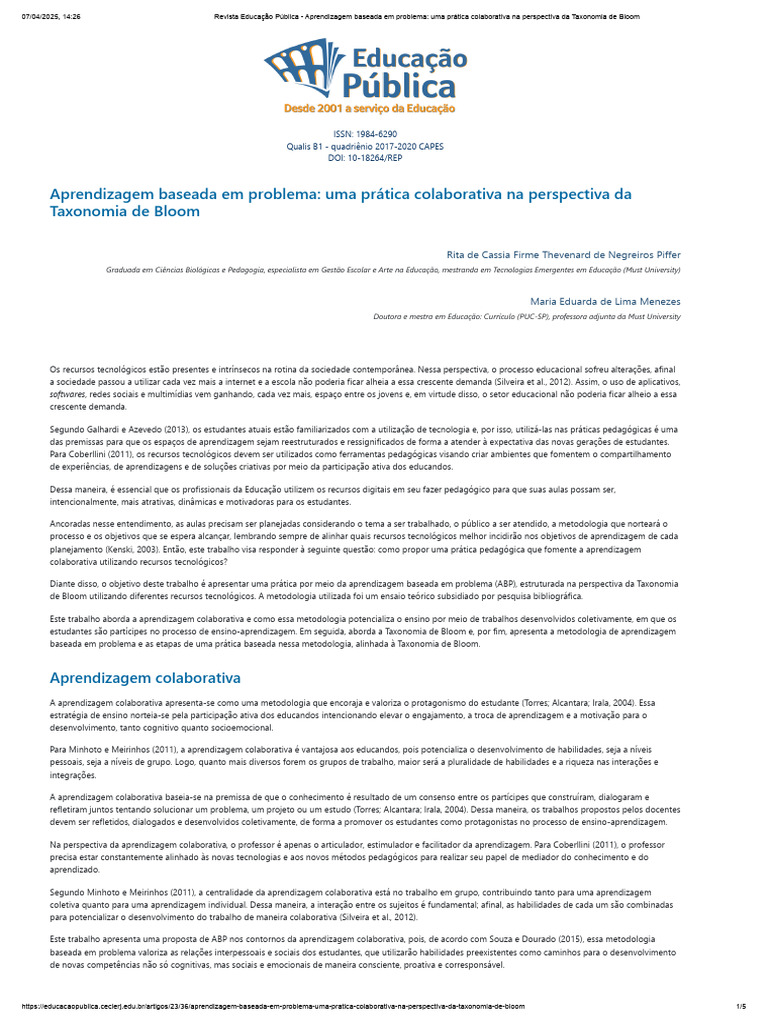 Aprendizagem Colaborativa e ABP na Educação | PDF | Aprendizado | Pedagogia