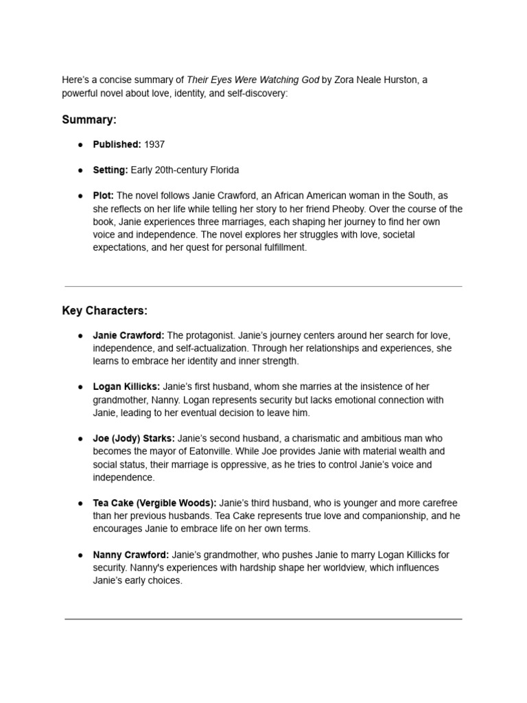 Summary Their Eyes Were Watching God | PDF