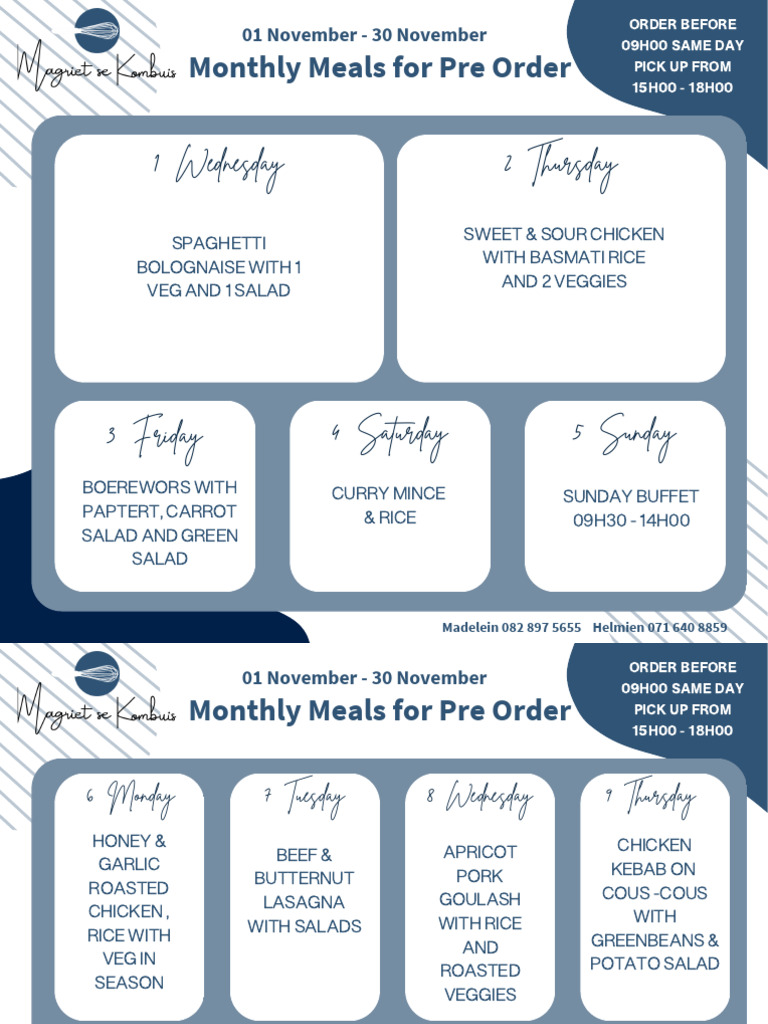 November Meal Pre-Order Menu | PDF | Salad | Food And Drink