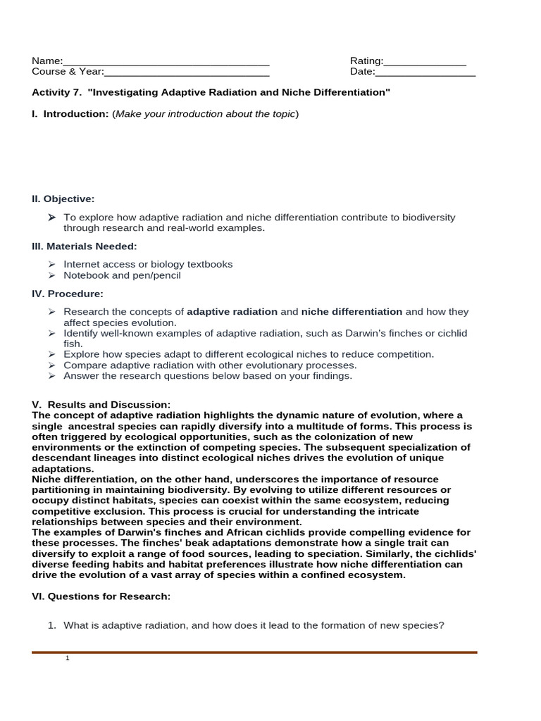 Activity 7 Bio 2 Evolutionary Biology | PDF | Ecological Niche | Evolution