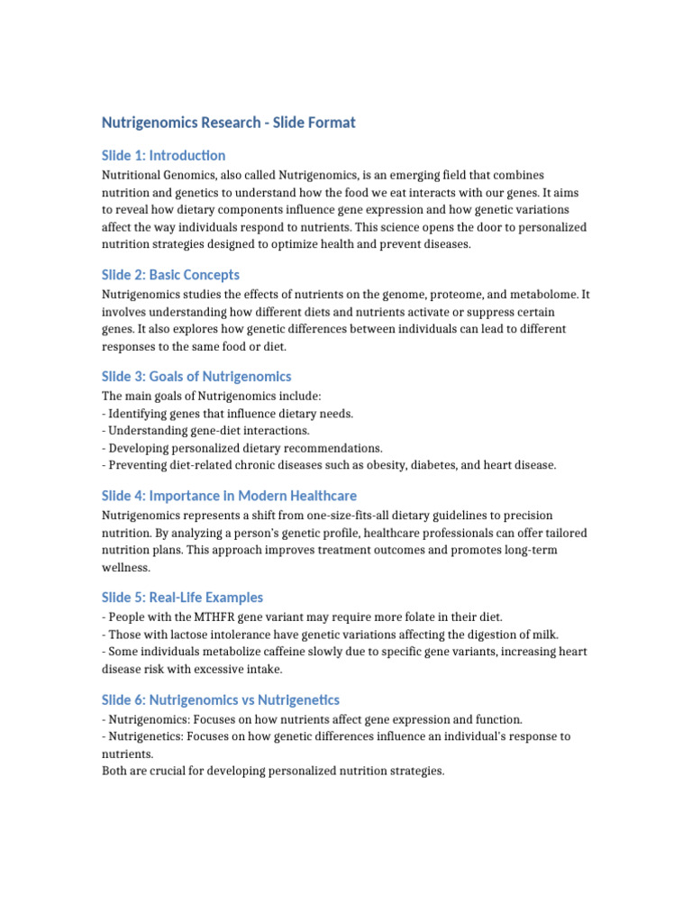 Understanding Nutrigenomics Basics | PDF | Biology | Nutrition