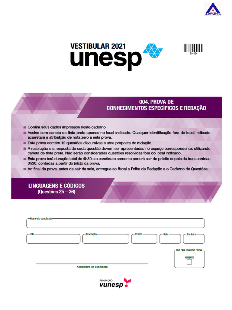 Simulado UNESP: Questões e Respostas | PDF | Agricultura | Beleza