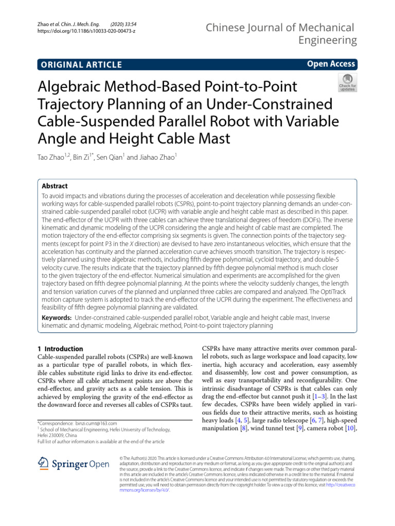 Algebraic Method-Based Point-To-Point Trajectory P | PDF | Kinematics ...