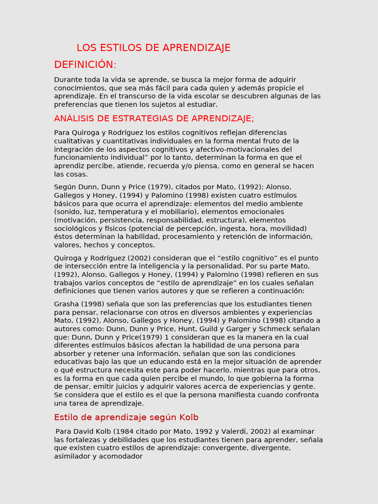 Los Estilos de Aprendizaje | PDF | Aprendizaje | Aprendiendo estilos