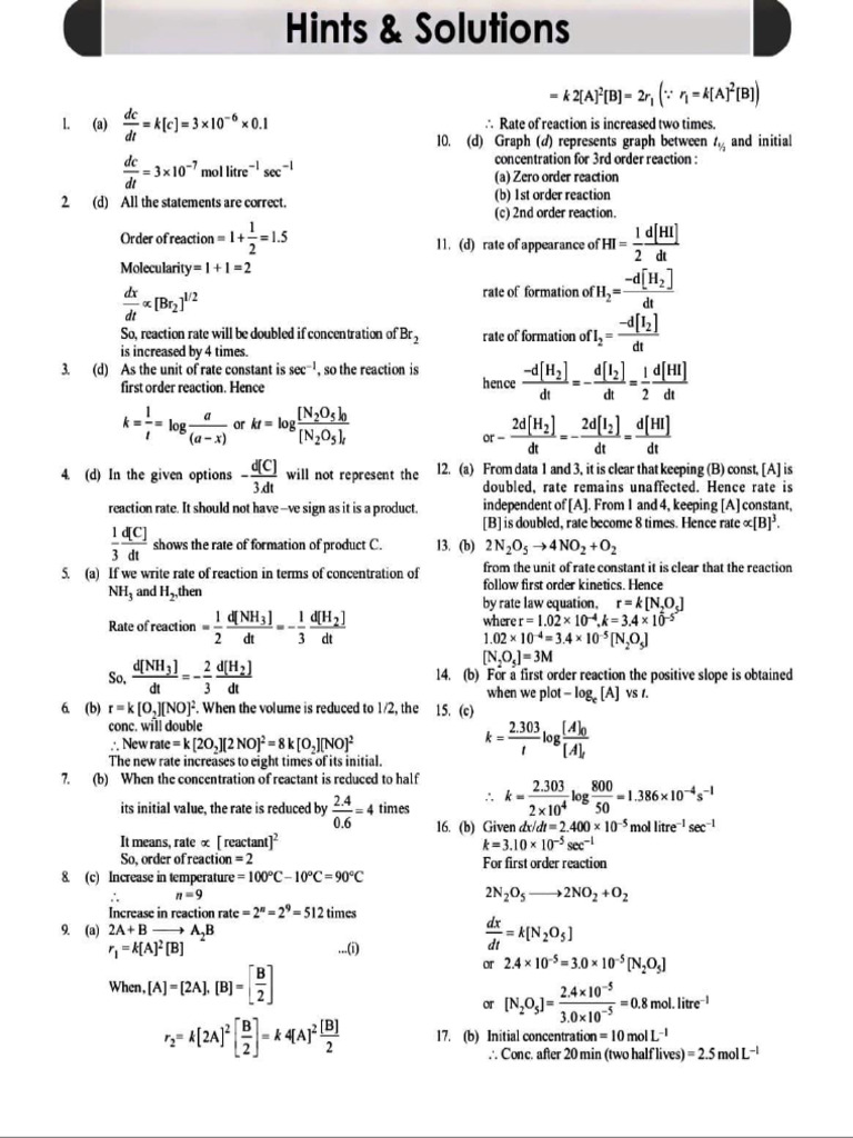 Chemical Kinetics Exercises and Solutions | PDF | Physical Sciences ...