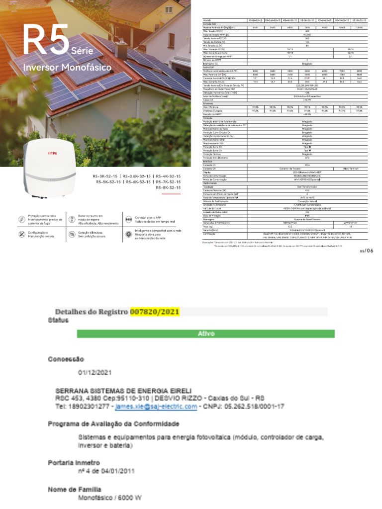 Registro de Inversor Fotovoltaico 007820/2021 | PDF