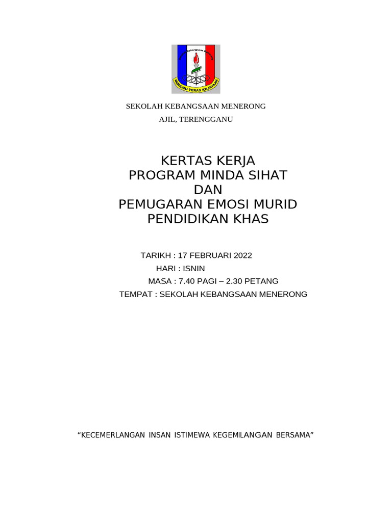 Program Minda Sihat SK Menerong | PDF