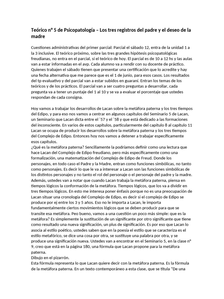 Metáfora Paterna en Lacan y Edipo | PDF | Jacques Lacan | Complejo de Edipo