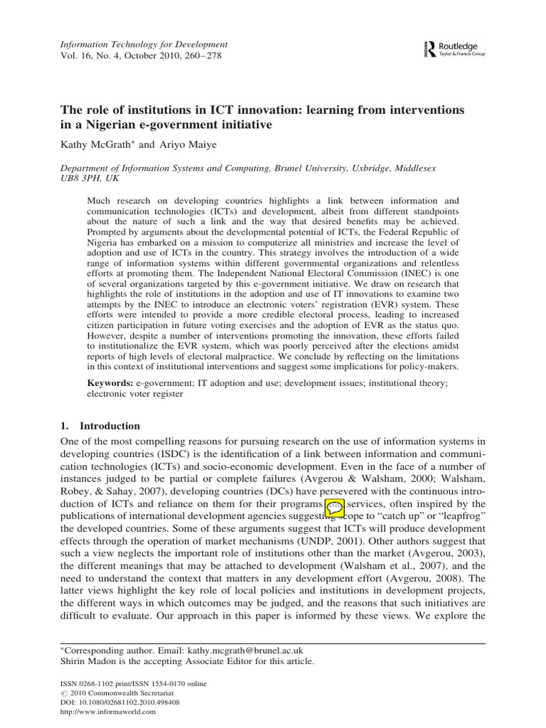 961 - A - Role of Institution in ICT Innovation) | PDF | Innovation ...