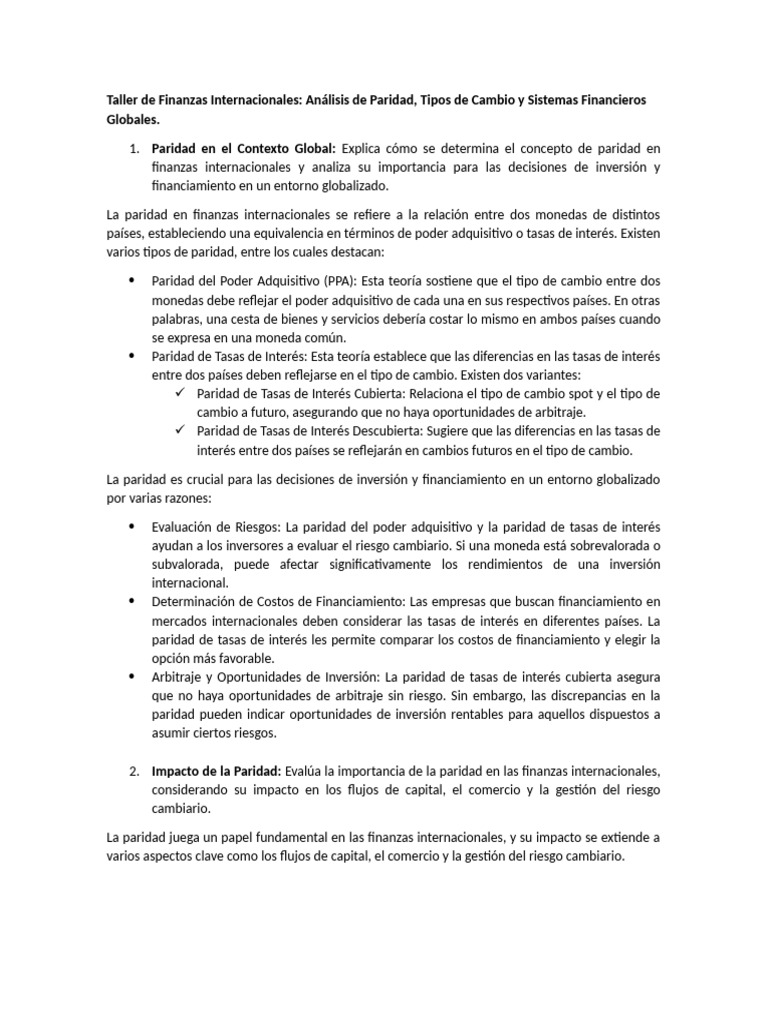 Finanzas Internacionales: Paridad y Tipos de Cambio | PDF | Tipo de ...