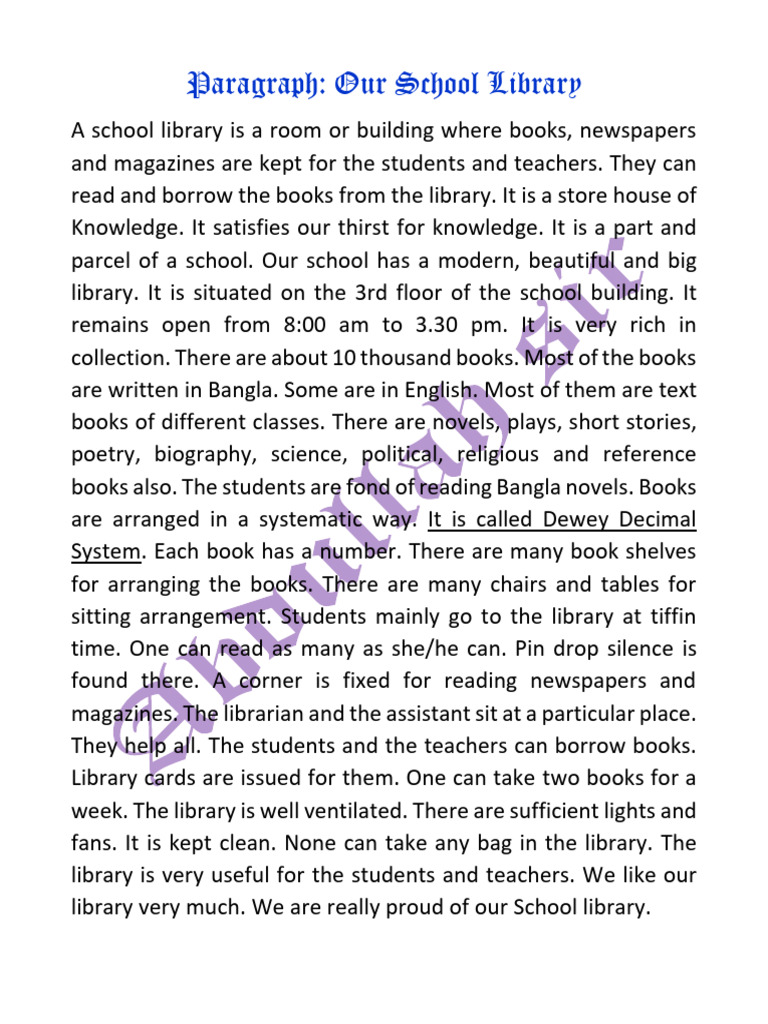 Our School Library Overview | PDF