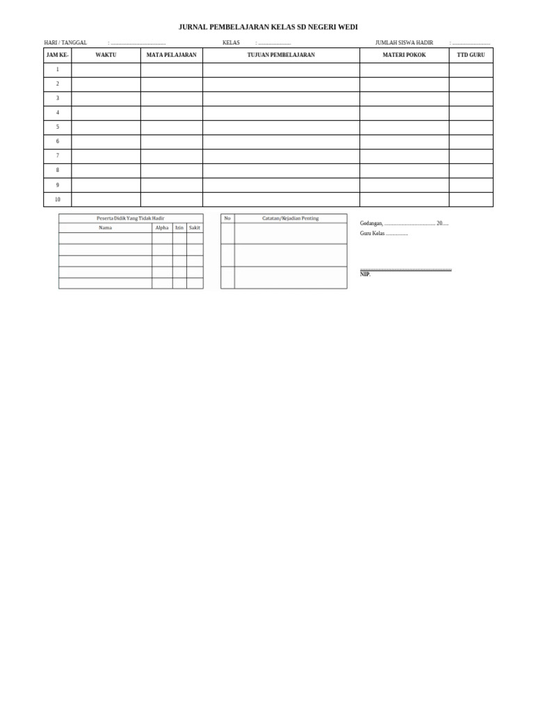 Format Jurnal Pembelajaran SD | PDF