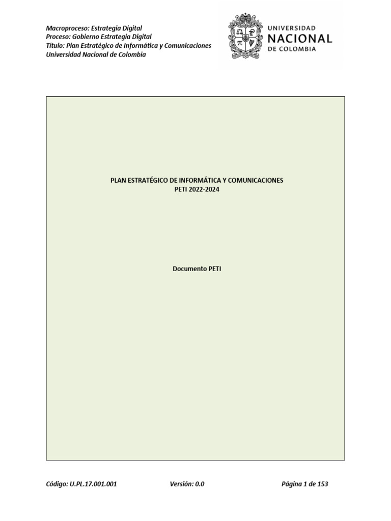 Plan Estratégico TIC UNAL 2022-2024 | PDF | Tecnología de información y ...