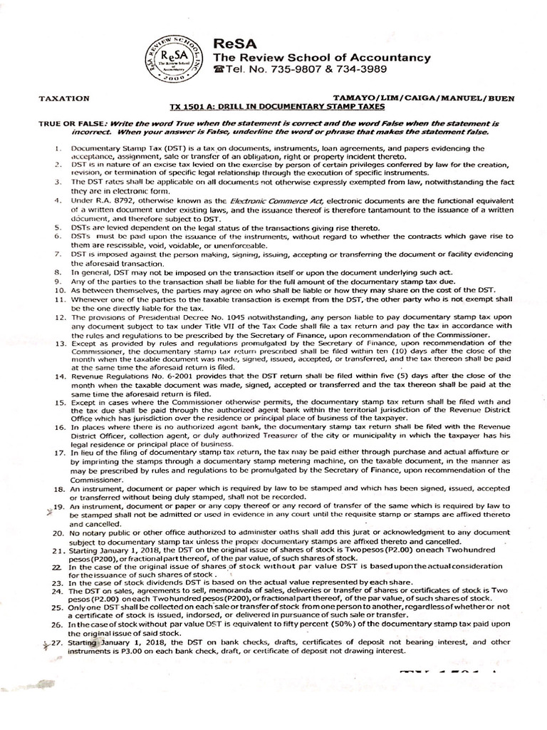 TX-1501 A - Documentary Stamp Taxes | PDF