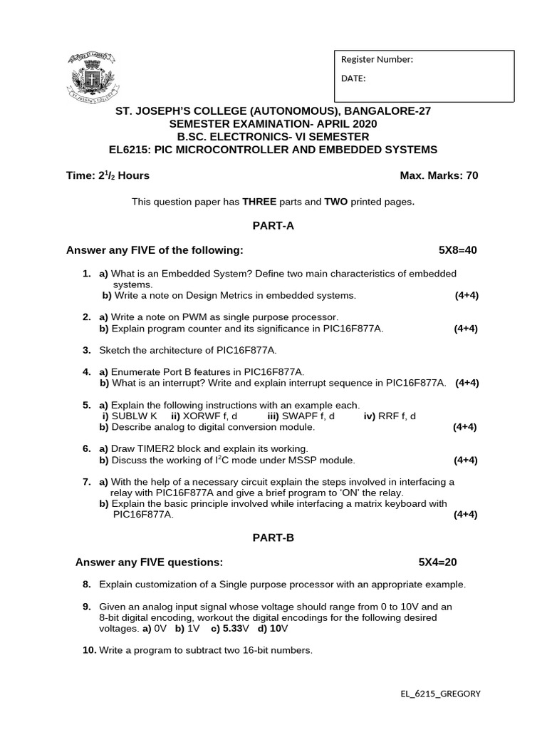 PIC Microcontroller Exam Paper 2020 | PDF | Embedded System ...
