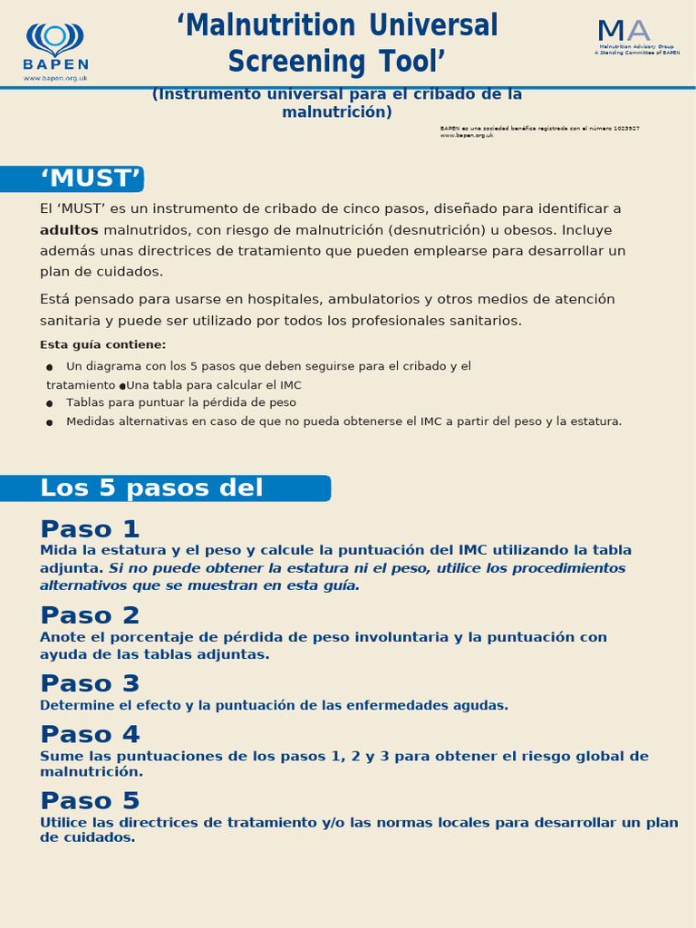 Herramienta MUST para Cribado de Malnutrición | PDF | Pérdida de peso ...