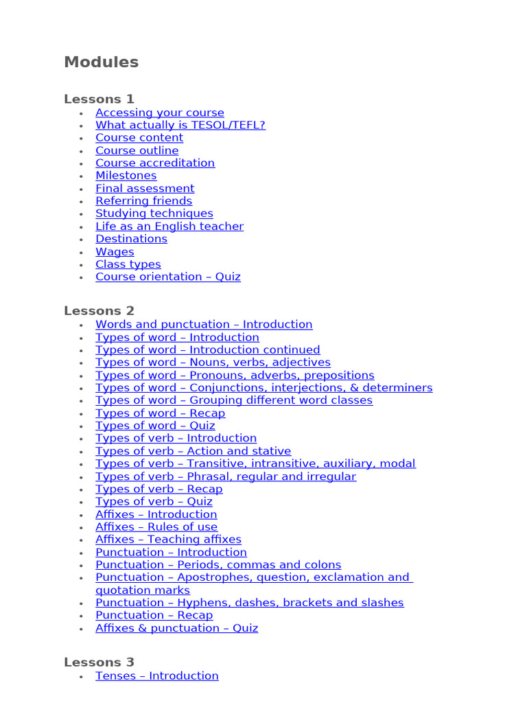 TESOL/TEFL Course Overview and Modules | PDF | Verb | Grammatical Tense