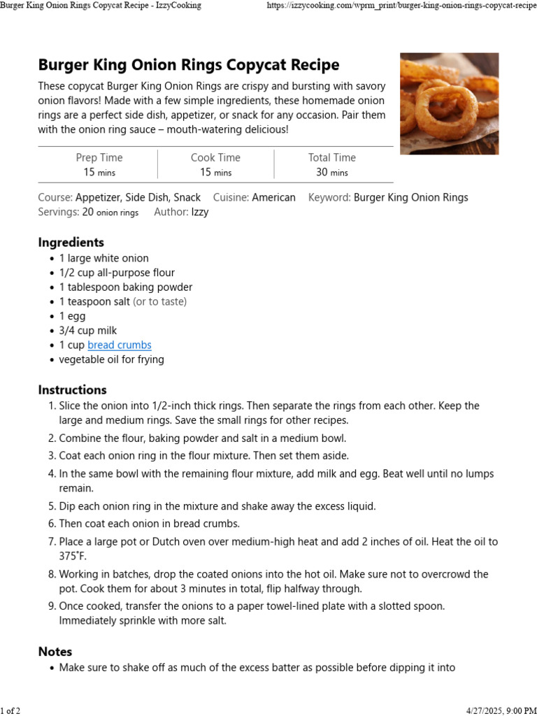 Crispy Burger King Onion Rings Recipe | PDF | Cooking | Breads