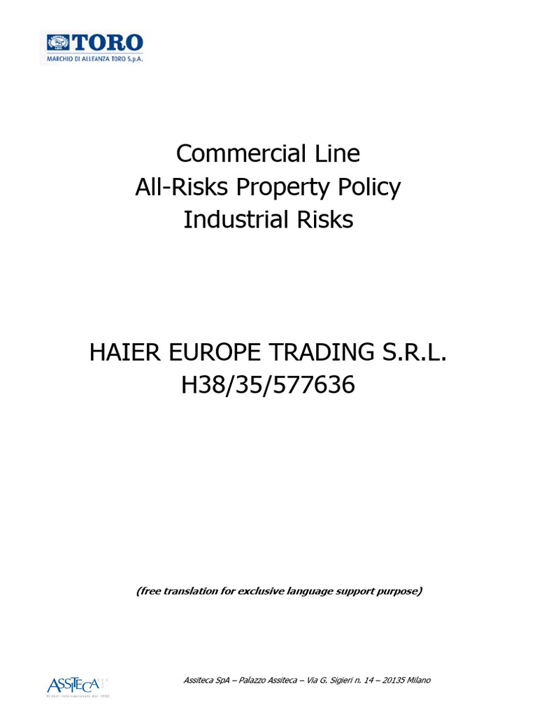 All-Risks Property Insurance Policy | PDF | Insurance | Indemnity