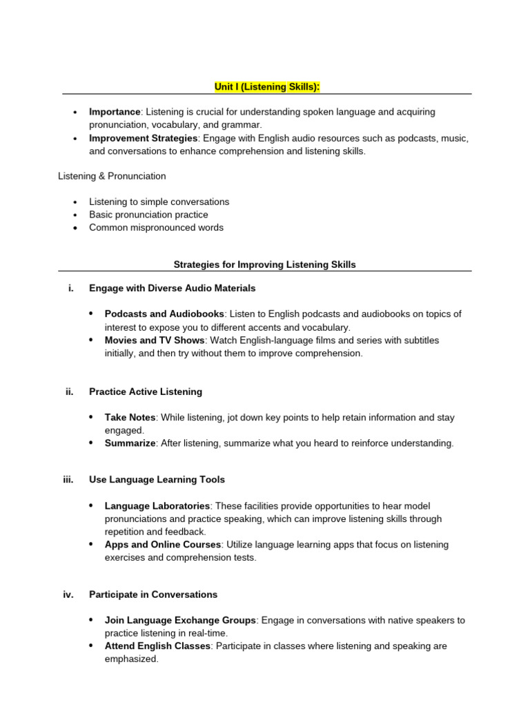 Enhancing English Listening Skills | PDF | Perfect (Grammar) | Part Of ...