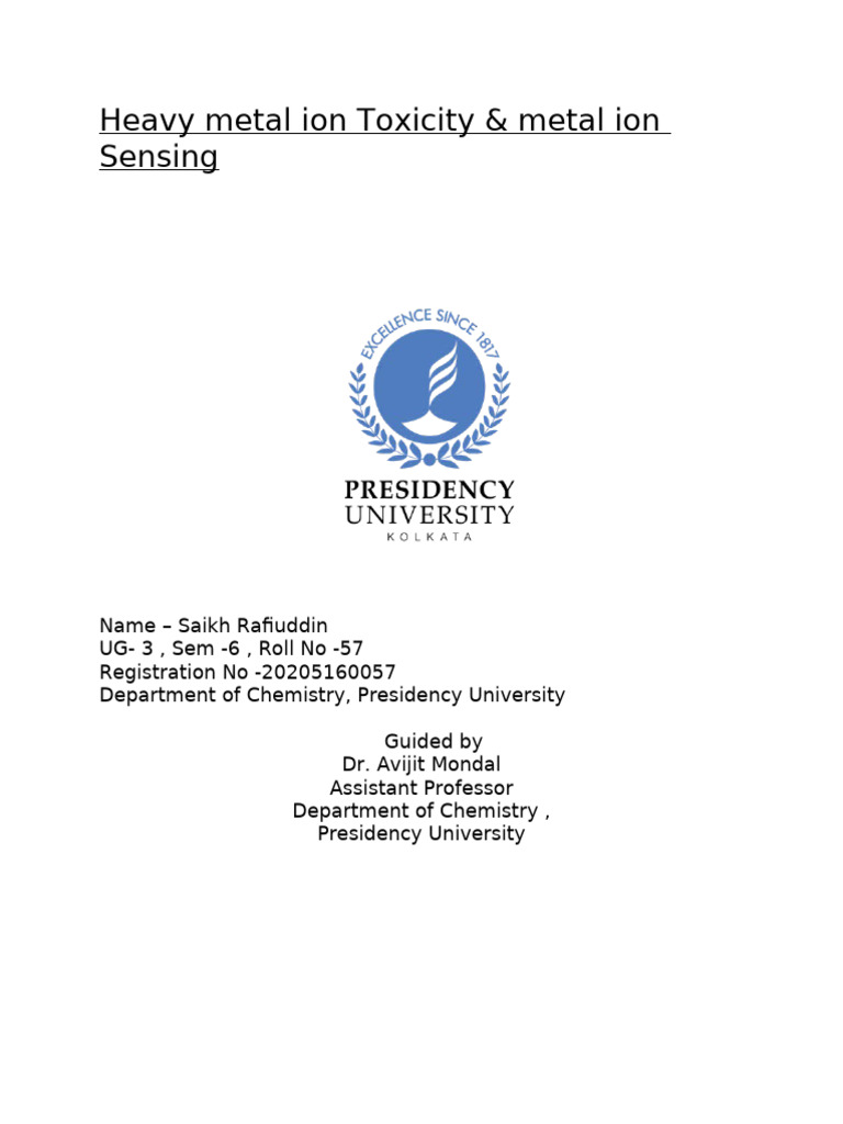 Heavy Metal Ion Toxicity and Sensing | PDF